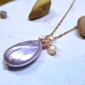 Rose pearl natural necklace and pendant gold filled